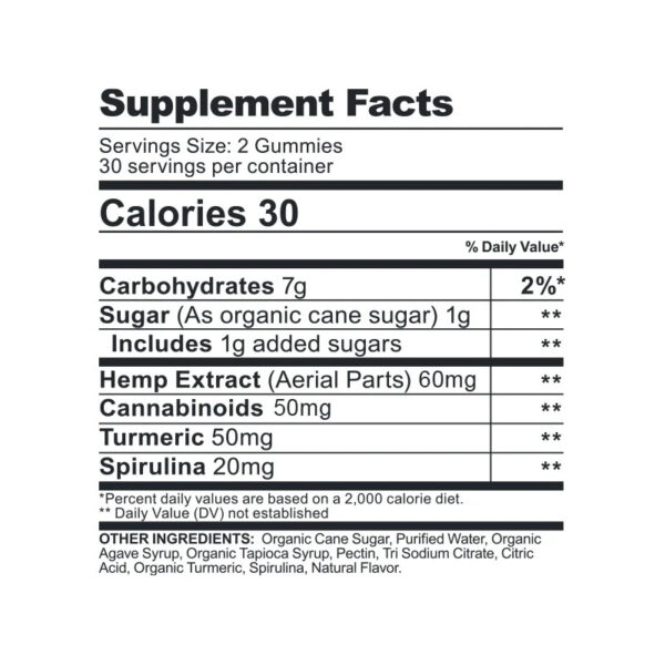 CBD FX Gummies Turmeric And Spirulina 1500mg Supplement Facts