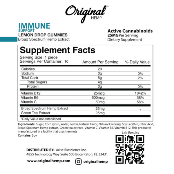 Original Hemp Immune Gummies Supplement Facts